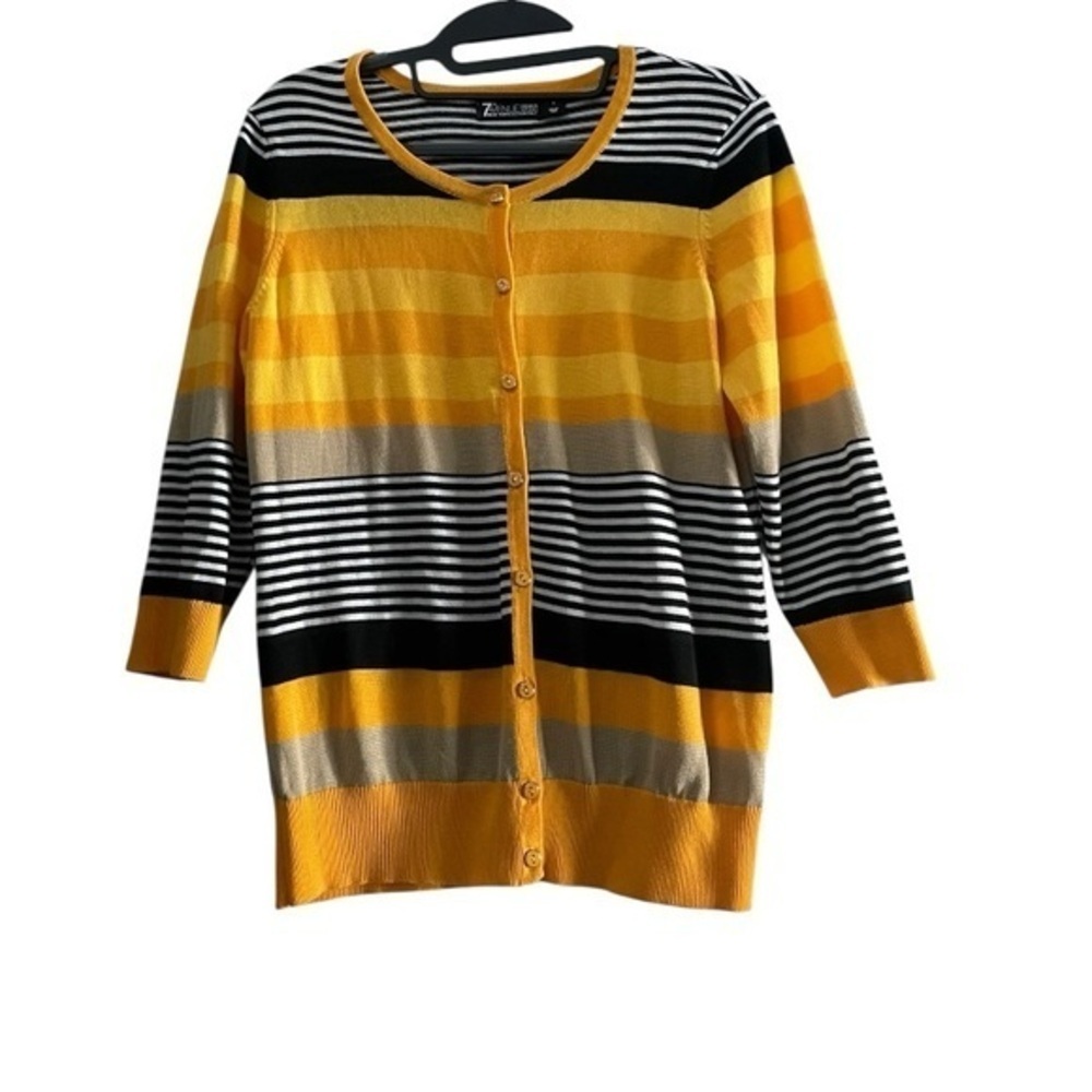 7th Avenue New York & CO  Women's Striped Yellow Button Up  Cardigan Sweater.